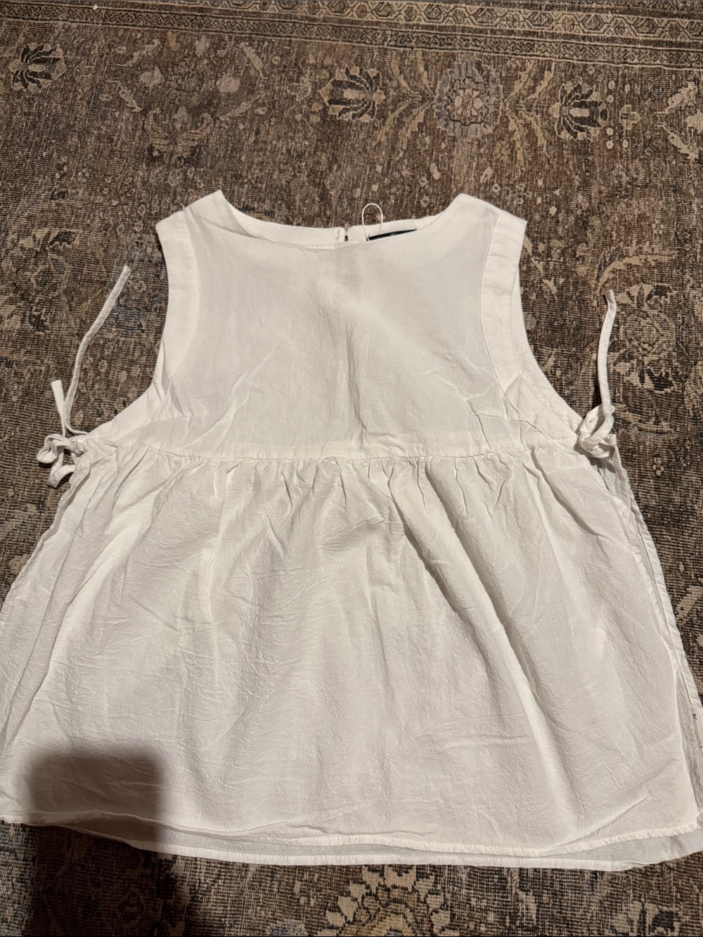 Women’s White Sleeveless Peplum Tank Top with Side Ties - XL